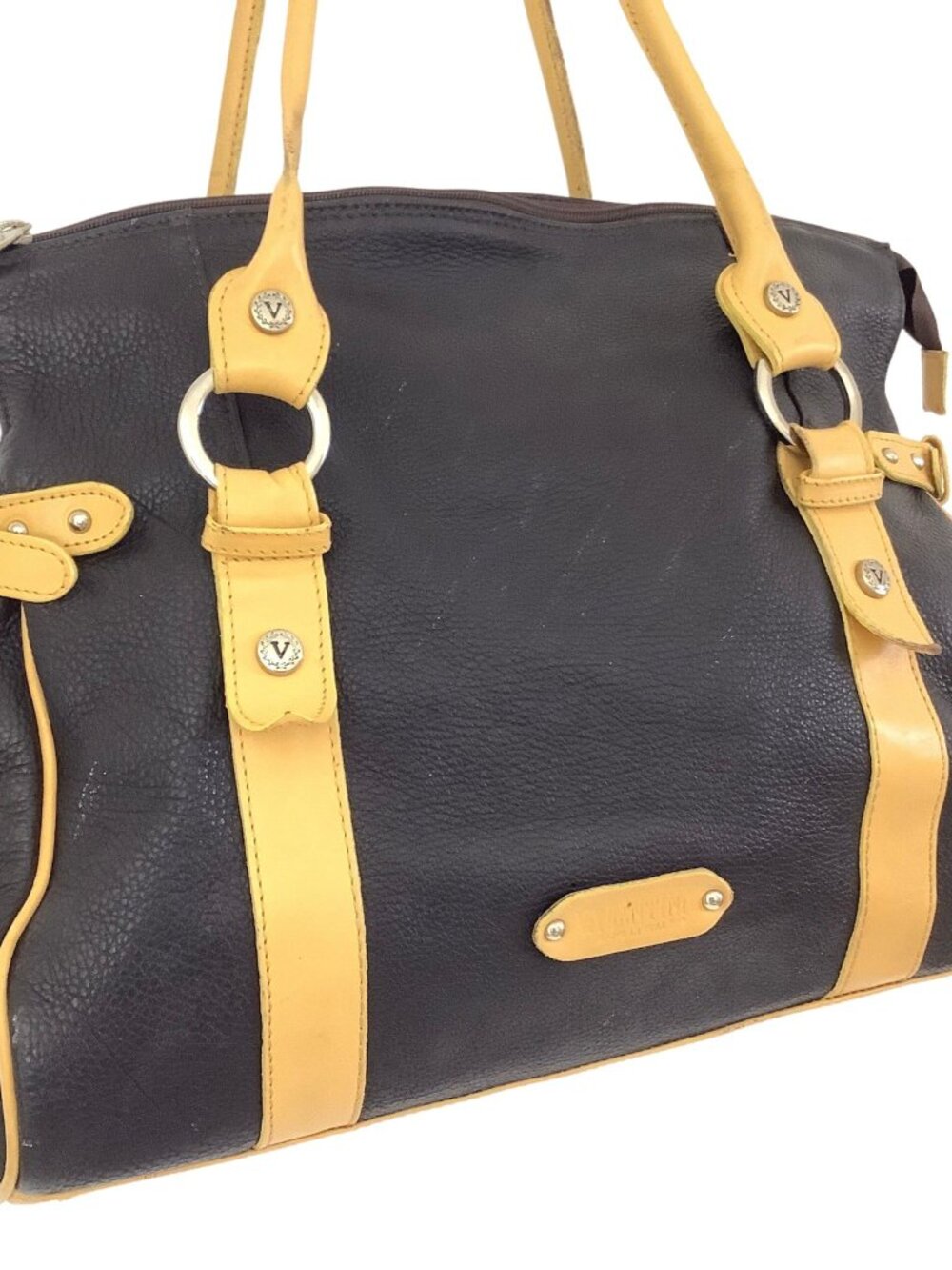 Valentina Handbag Large Tote Bag Brown Pebbled Leather